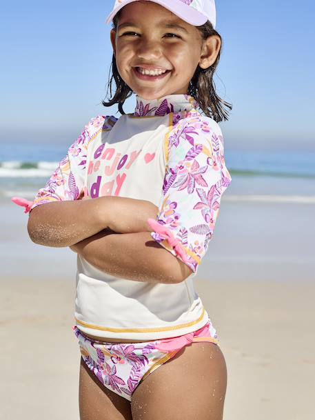 Zwemset voor meisjes met anti-UV shirt + broekje ecru - vertbaudet enfant 