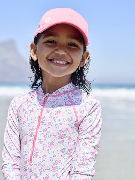 Maillot de bain fille à manches longues rose imprimé - vertbaudet enfant 