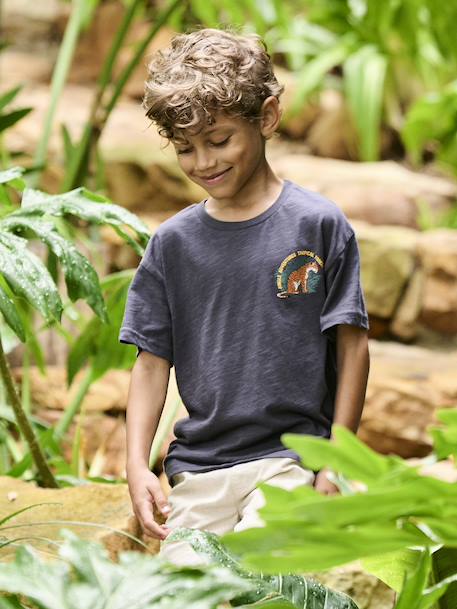 Jongensshirt met tijgermotief voor en achter antraciet - vertbaudet enfant 