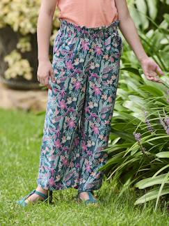 -Pantalon fille large motifs fleurs 