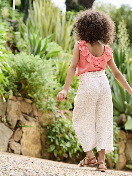 Pantacourt fille large gaze de coton style paperbag beige+blanc+lilas+vert sauge+vieux rose - vertbaudet enfant 