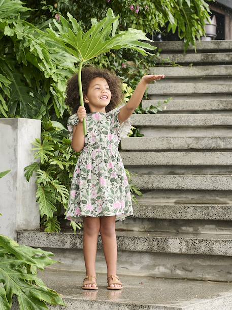 Robe en gaze de coton imprimée fille vert sauge - vertbaudet enfant 