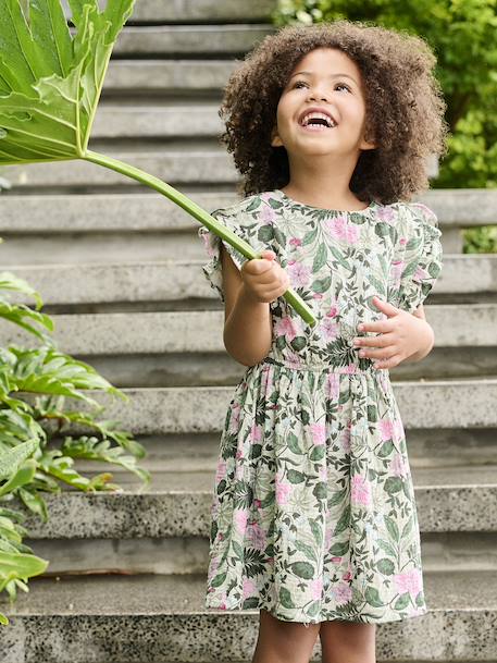 Robe en gaze de coton imprimée fille vert sauge - vertbaudet enfant 