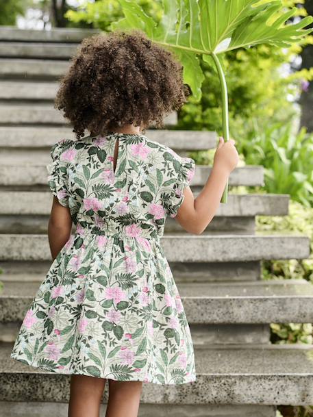 Robe en gaze de coton imprimée fille vert sauge - vertbaudet enfant 