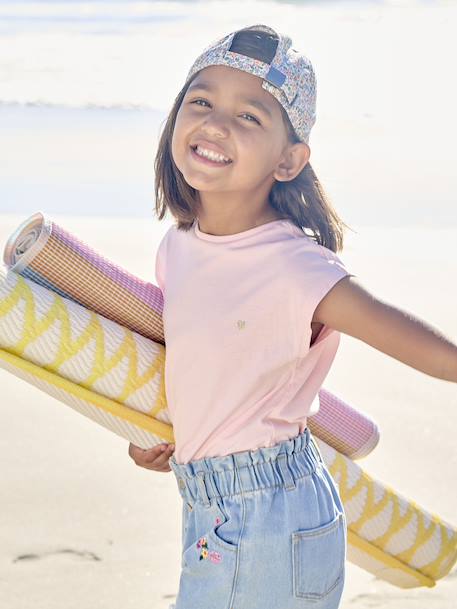 Tee-shirt fille uni fantaisie manches courtes personnalisable corail+écru+marine+rose bonbon - vertbaudet enfant 