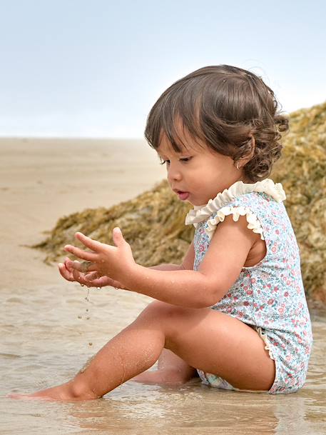 Maillot de bain bébé fille 1 pièce ouverture dos vert sauge - vertbaudet enfant 