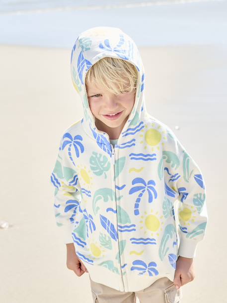 Sweat zippé à capuche motifs surf garçon blanc imprimé - vertbaudet enfant 