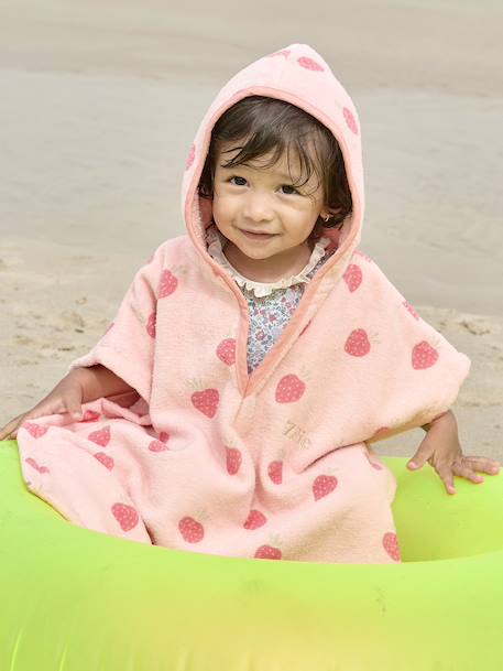Poncho de bain / plage bébé personnalisable, avec coton recyclé blanc imprimé+rose imprimé - vertbaudet enfant 