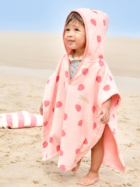 Poncho de bain / plage bébé personnalisable, avec coton recyclé blanc imprimé+rose imprimé - vertbaudet enfant 