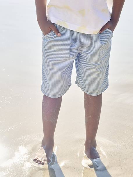 Bermuda garçon jean facile à enfiler bleu imprimé+denim gris+double stone+rayé bleu+stone - vertbaudet enfant 