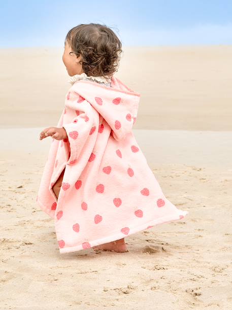 Poncho de bain / plage bébé personnalisable, avec coton recyclé blanc imprimé+rose imprimé - vertbaudet enfant 