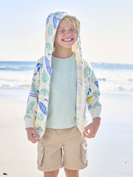 Sweat zippé à capuche motifs surf garçon blanc imprimé - vertbaudet enfant 