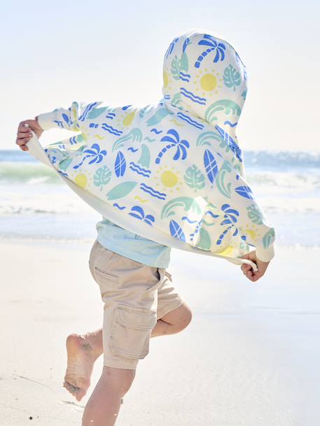 Sweatshirt met rits, capuchon en surfmotieven voor jongens wit, bedrukt - vertbaudet enfant 