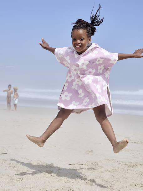Poncho de bain / plage enfant personnalisable, avec coton recyclé blanc imprimé+carreaux bleu+lilas+menthe - vertbaudet enfant 