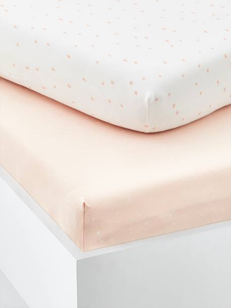 Lot de 2 draps-housses bébé en coton MARINE GRISE IMPRIME+ROSE PALE IMPRIME - vertbaudet enfant 