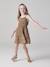 Robe à bretelles fille en gaze de coton beige+corail+vert émeraude - vertbaudet enfant 