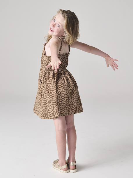Robe à bretelles fille en gaze de coton beige+corail+vert émeraude - vertbaudet enfant 