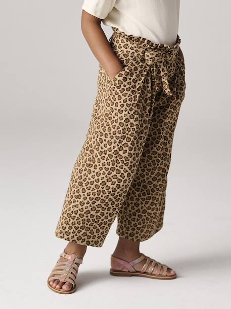 Wijde korte broek 'paperbag' voor meisjes, van katoengaas beige+lila+oudroze+saliegroen - vertbaudet enfant 