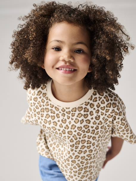 T-shirt fille cropped manches courtes beige+rose+rose pâle - vertbaudet enfant 