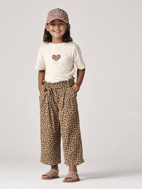Bedrukt meisjesshirt met korte mouwen antraciet+beige+lichtgeel+vanille+zandbeige - vertbaudet enfant 