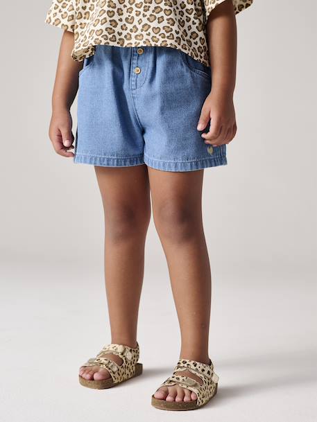 Short fille en denim léger facile à enfiler denim bleached+stone - vertbaudet enfant 