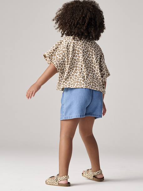 Short fille en denim léger facile à enfiler denim bleached+stone - vertbaudet enfant 