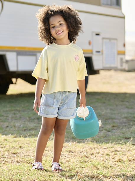 T-shirt 'summer' motif fleur glitter fille jaune pâle - vertbaudet enfant 