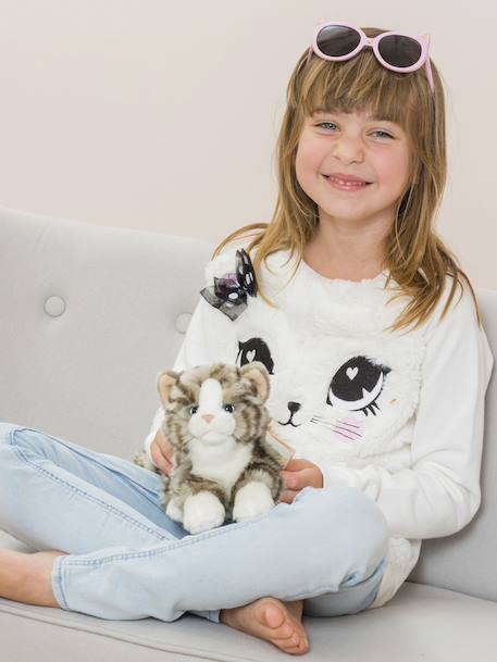 Peluche chat couché 20 cm Teddy Hermann rayé gris - vertbaudet enfant 