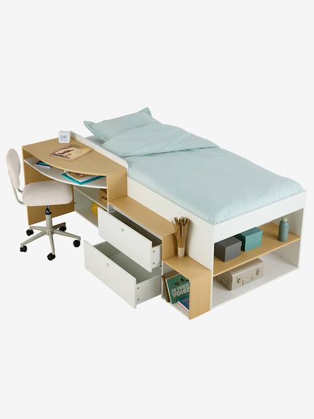 Kinderbed 90x190cm gecombineerd met bureau en opbergruimte TEEN wit - vertbaudet enfant 