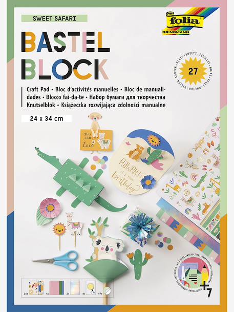 Creatief blok, 27 vellen SWEET SAFARI FOLIA meerkleurig - vertbaudet enfant 