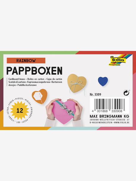 Set van 12 kartonnen dozen, in de vorm van een hart RAINBOW FOLIA meerkleurig - vertbaudet enfant 