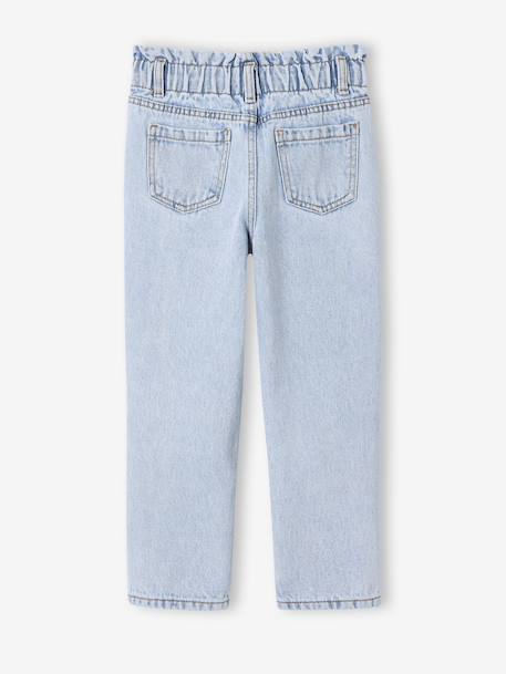 Paperbag jeans meisjes zakken hartjes lichtblauw+middenblauw+ongewassen denim - vertbaudet enfant 