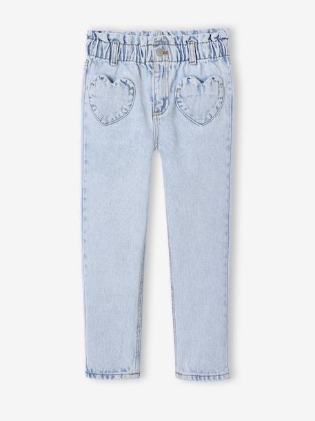 Jean fille paperbag poches coeur bleu clair+bleu moyen+denim brut - vertbaudet enfant 