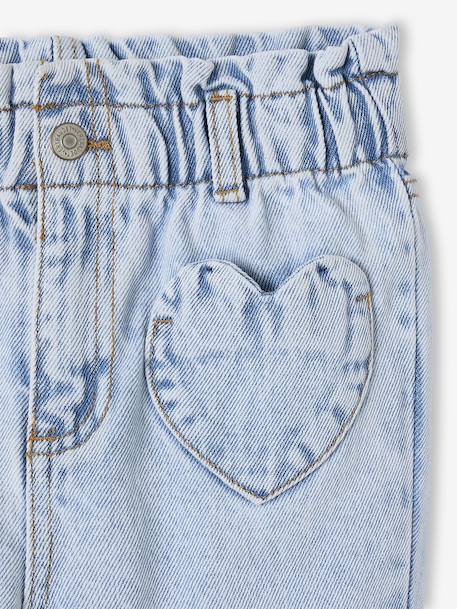 Paperbag jeans meisjes zakken hartjes lichtblauw+middenblauw+ongewassen denim - vertbaudet enfant 