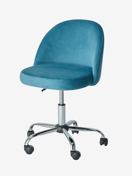 Chaise de bureau à roulettes enfant en velours bleu+rose poudré - vertbaudet enfant 