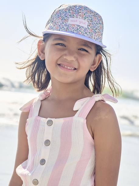 Casquette fleurie fille blanc imprimé+bleu+pivoine - vertbaudet enfant 
