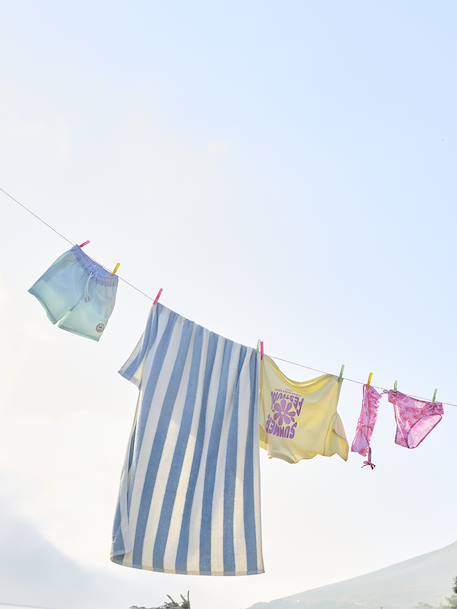 Serviette de bain rayée TRANSAT personnalisable, avec coton recyclé rayé bleu+rayé rose - vertbaudet enfant 