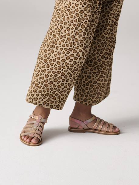 Sandales multi-brides cuir fille collection maternelle MARRON CLAIR UNI AVEC DECOR+multicolore - vertbaudet enfant 