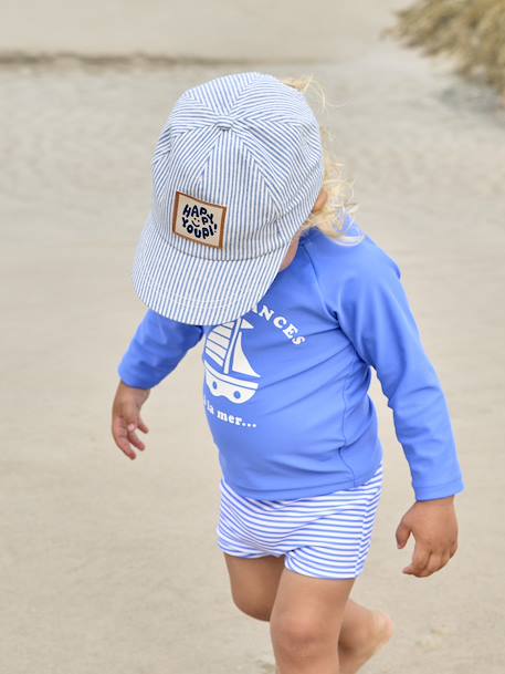 Baby petje 'Happy youpi' blauw, gestreept - vertbaudet enfant 