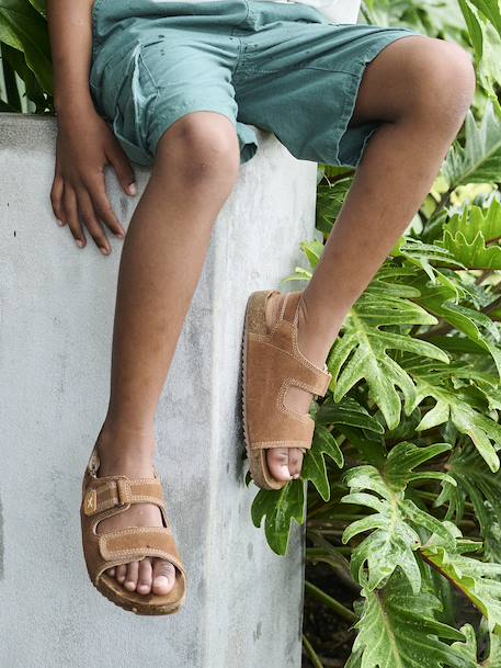 Sandalen met klittenband van leer voor kinderen kameel - vertbaudet enfant 