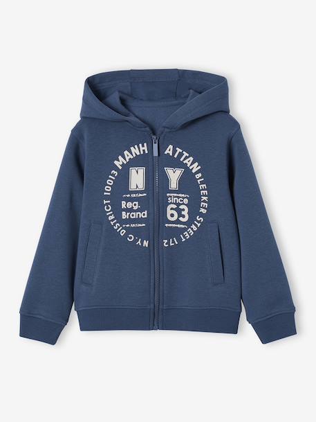 Sweat garçon zippé à capuche sport anthracite+BLEU FONCE UNI AVEC DECOR+vert sapin - vertbaudet enfant 