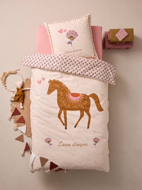 Parure housse de couette + taie d'oreiller ARIZONA DREAM, avec coton recyclé blanc imprimé - vertbaudet enfant 
