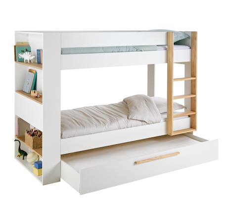 Stapelbed kind 90x190cm met laden en bibliotheek wit - vertbaudet enfant 
