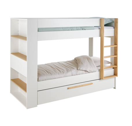Lit superposé enfant 90x190cm avec tiroirs et bibliothèque blanc - vertbaudet enfant 