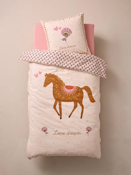 Parure housse de couette + taie d'oreiller ARIZONA DREAM, avec coton recyclé blanc imprimé - vertbaudet enfant 