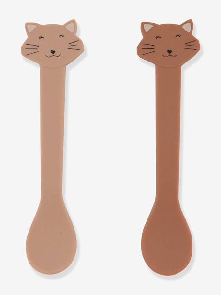 Lot de 2 cuillères 1er âge Animal en silicone bleu+jaune+rose+rose nude - vertbaudet enfant 