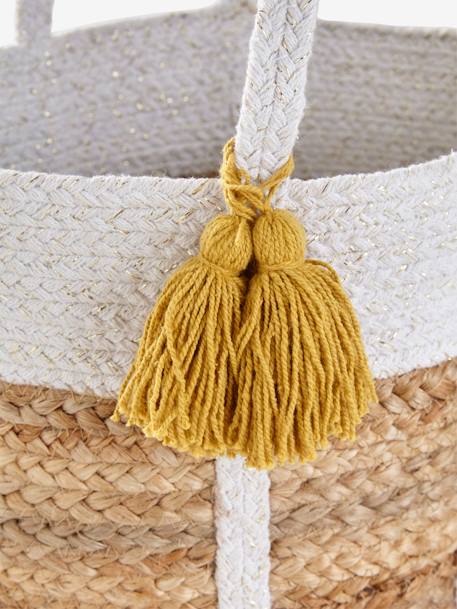 Panier de rangement en jute bicolore avec pompons blanc - vertbaudet enfant 