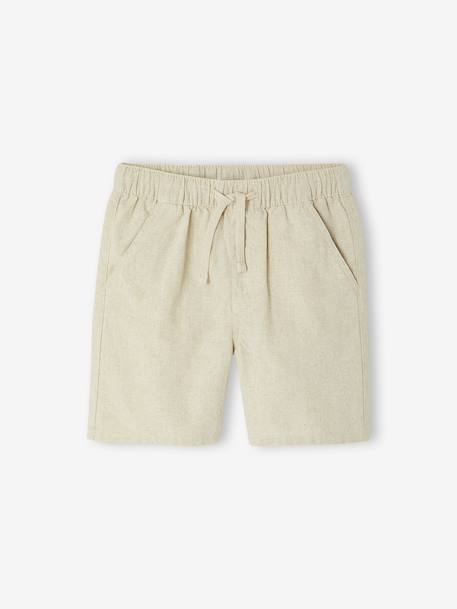 Bermuda en coton/lin garçon beige chiné+vert d'eau - vertbaudet enfant 