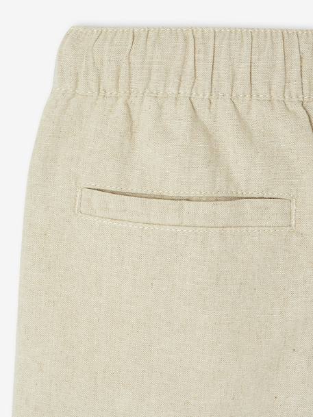 Bermuda en coton/lin garçon beige chiné+vert d'eau - vertbaudet enfant 