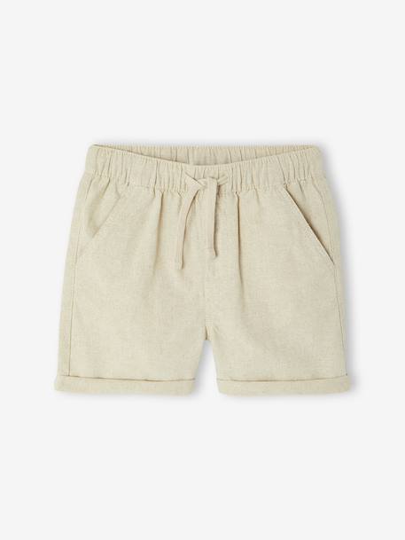 Bermuda en coton/lin garçon beige chiné+vert d'eau - vertbaudet enfant 